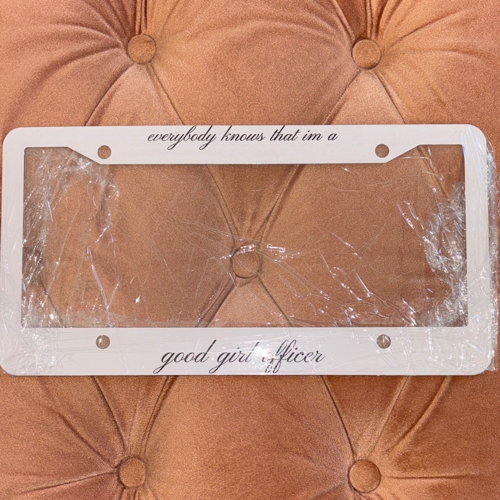 Light pink  License Plate Frame with Black Text